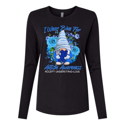 Cool I Wear Blue For Autism Awareness Accept Understand Love Flower Gnome Womens Cotton Relaxed Long Sleeve T-Shirt