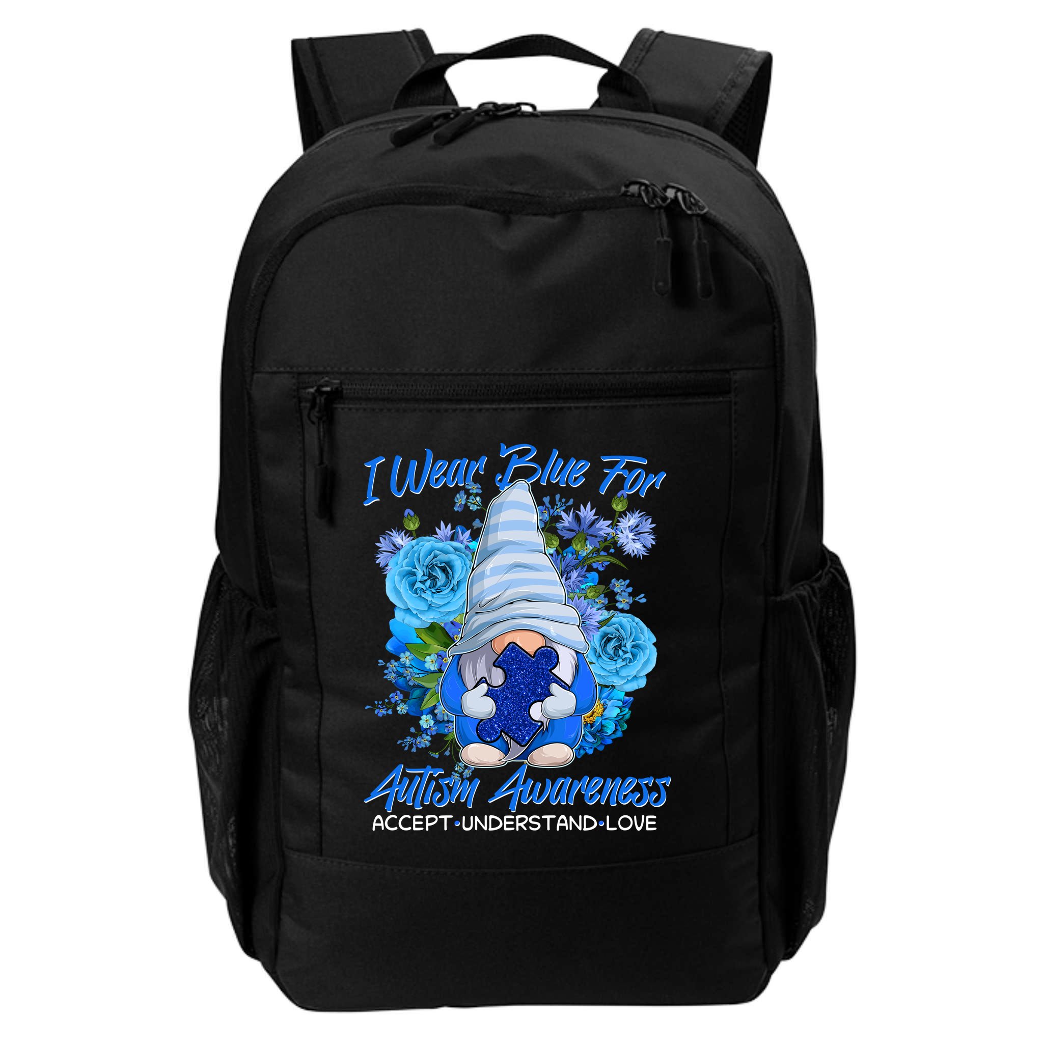 Cool I Wear Blue For Autism Awareness Accept Understand Love Flower Gnome Backpack
