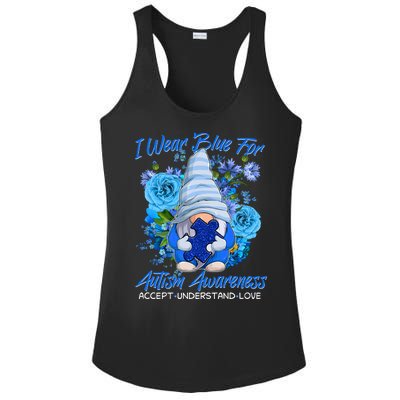 Cool I Wear Blue For Autism Awareness Accept Understand Love Flower Gnome Ladies PosiCharge Competitor Racerback Tank