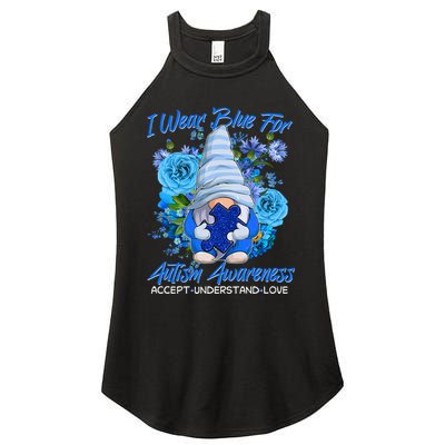 Cool I Wear Blue For Autism Awareness Accept Understand Love Flower Gnome Women's Perfect Tri Rocker Tank