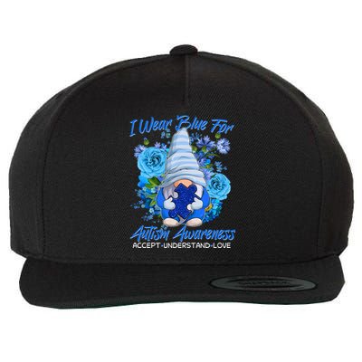 Cool I Wear Blue For Autism Awareness Accept Understand Love Flower Gnome Wool Snapback Cap