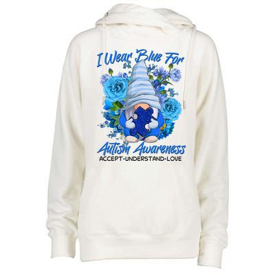 Cool I Wear Blue For Autism Awareness Accept Understand Love Flower Gnome Womens Funnel Neck Pullover Hood