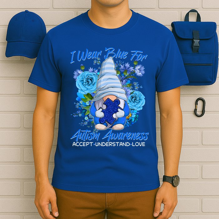 Cool I Wear Blue For Autism Awareness Accept Understand Love Flower Gnome T-Shirt