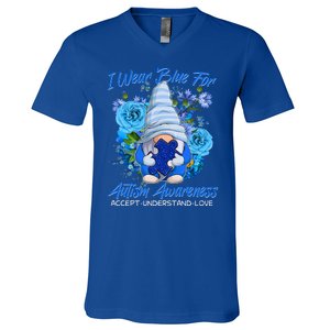 Cool I Wear Blue For Autism Awareness Accept Understand Love Flower Gnome V-Neck T-Shirt