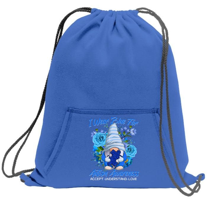 Cool I Wear Blue For Autism Awareness Accept Understand Love Flower Gnome Sweatshirt Cinch Pack Bag