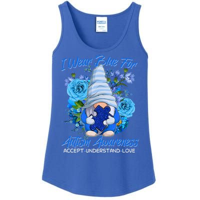 Cool I Wear Blue For Autism Awareness Accept Understand Love Flower Gnome Ladies Essential Tank