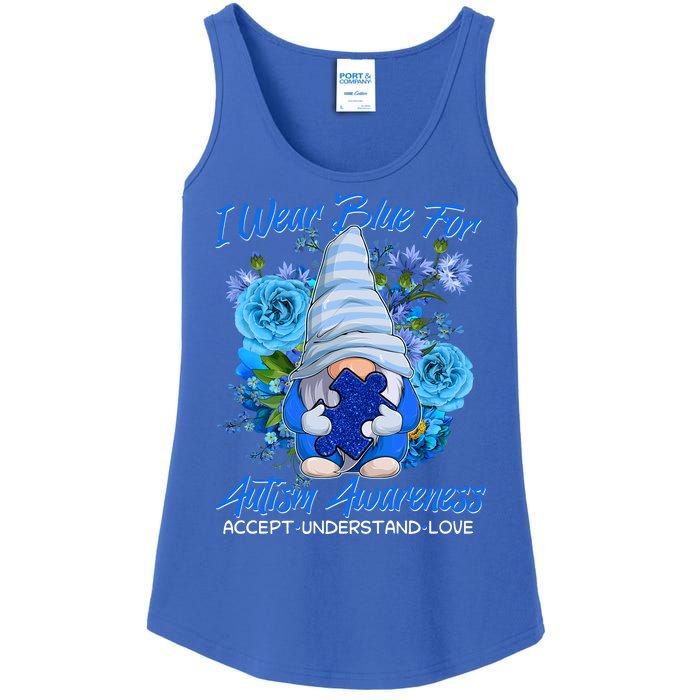 Cool I Wear Blue For Autism Awareness Accept Understand Love Flower Gnome Ladies Essential Tank