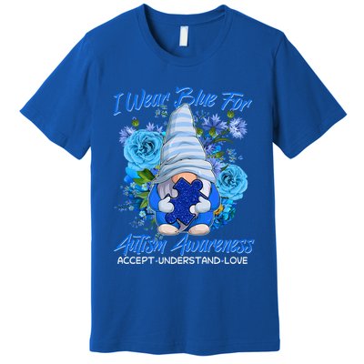 Cool I Wear Blue For Autism Awareness Accept Understand Love Flower Gnome Premium T-Shirt