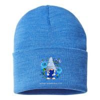 Cool I Wear Blue For Autism Awareness Accept Understand Love Flower Gnome Sustainable Knit Beanie