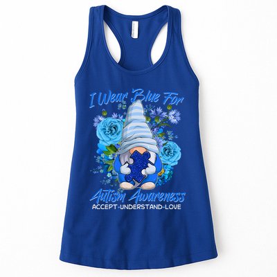 Cool I Wear Blue For Autism Awareness Accept Understand Love Flower Gnome Womens Tank Top