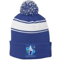 Cool I Wear Blue For Autism Awareness Accept Understand Love Flower Gnome Stripe Pom Pom Beanie