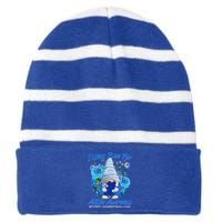 Cool I Wear Blue For Autism Awareness Accept Understand Love Flower Gnome Striped Beanie with Solid Band