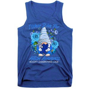 Cool I Wear Blue For Autism Awareness Accept Understand Love Flower Gnome Tank Top