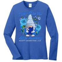 Cool I Wear Blue For Autism Awareness Accept Understand Love Flower Gnome Ladies Long Sleeve Shirt