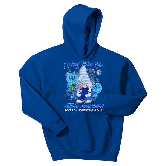 Cool I Wear Blue For Autism Awareness Accept Understand Love Flower Gnome Kids Hoodie