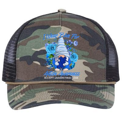 Cool I Wear Blue For Autism Awareness Accept Understand Love Flower Gnome Retro Rope Trucker Hat Cap