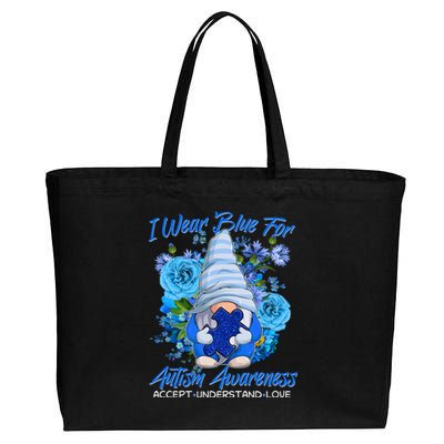 Cool I Wear Blue For Autism Awareness Accept Understand Love Flower Gnome Cotton Canvas Jumbo Tote