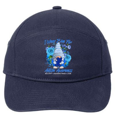 Cool I Wear Blue For Autism Awareness Accept Understand Love Flower Gnome 7-Panel Snapback Hat