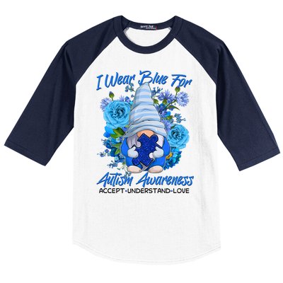 Cool I Wear Blue For Autism Awareness Accept Understand Love Flower Gnome Baseball Sleeve Shirt