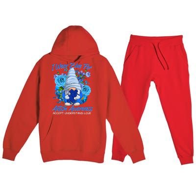 Cool I Wear Blue For Autism Awareness Accept Understand Love Flower Gnome Premium Hooded Sweatsuit Set