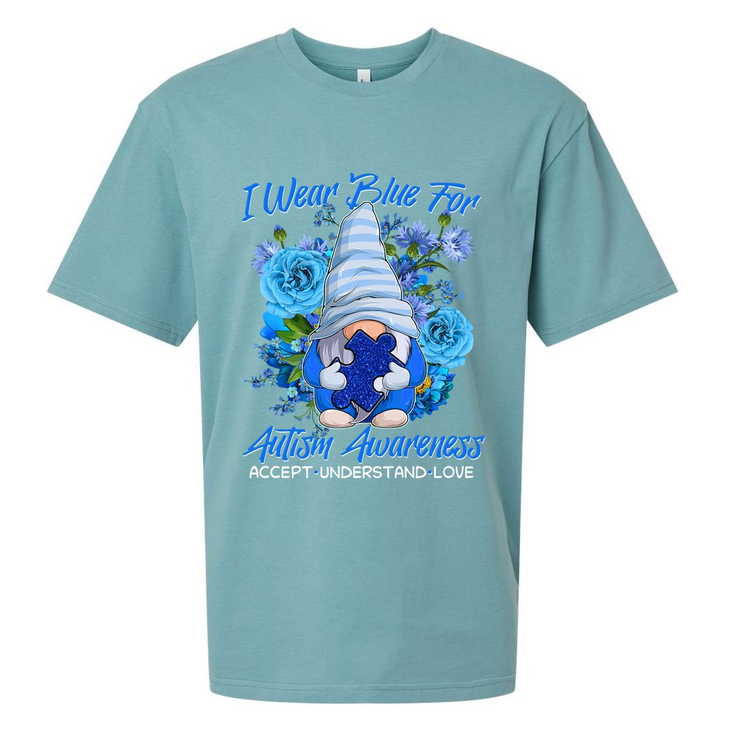 Cool I Wear Blue For Autism Awareness Accept Understand Love Flower Gnome Sueded Cloud Jersey T-Shirt