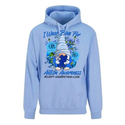 Cool I Wear Blue For Autism Awareness Accept Understand Love Flower Gnome Unisex Surf Hoodie