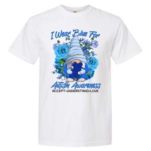 Cool I Wear Blue For Autism Awareness Accept Understand Love Flower Gnome Garment-Dyed Heavyweight T-Shirt