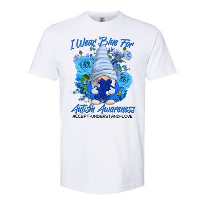 Cool I Wear Blue For Autism Awareness Accept Understand Love Flower Gnome Softstyle CVC T-Shirt