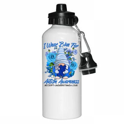 Cool I Wear Blue For Autism Awareness Accept Understand Love Flower Gnome Aluminum Water Bottle