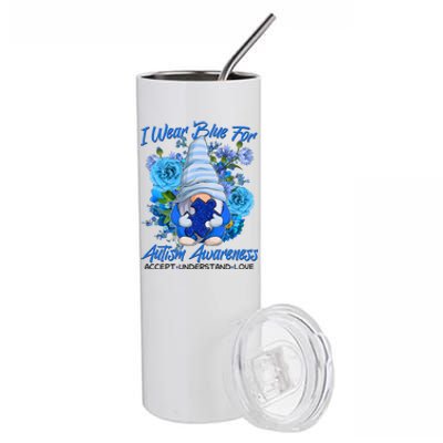 Cool I Wear Blue For Autism Awareness Accept Understand Love Flower Gnome Stainless Steel Tumbler