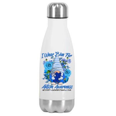 Cool I Wear Blue For Autism Awareness Accept Understand Love Flower Gnome Stainless Steel Insulated Water Bottle