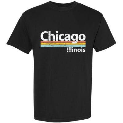 Chicago Illinois Worn Design / Retro Stripes Classic Garment-Dyed Heavyweight T-Shirt