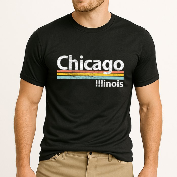 Chicago Illinois Worn Design / Retro Stripes Classic Cooling Performance Crew T-Shirt