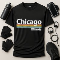 Chicago Illinois Worn Design / Retro Stripes Classic Cooling Performance Crew T-Shirt