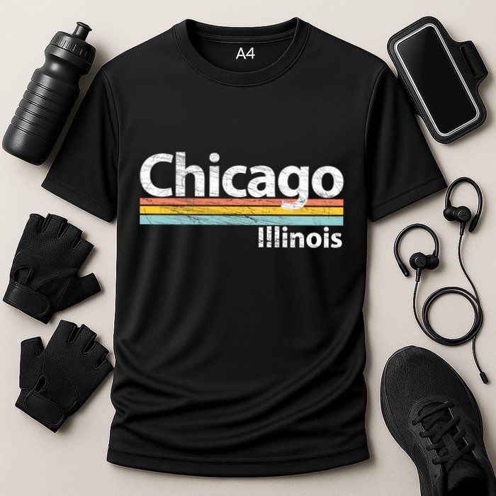 Chicago Illinois Worn Design / Retro Stripes Classic Cooling Performance Crew T-Shirt