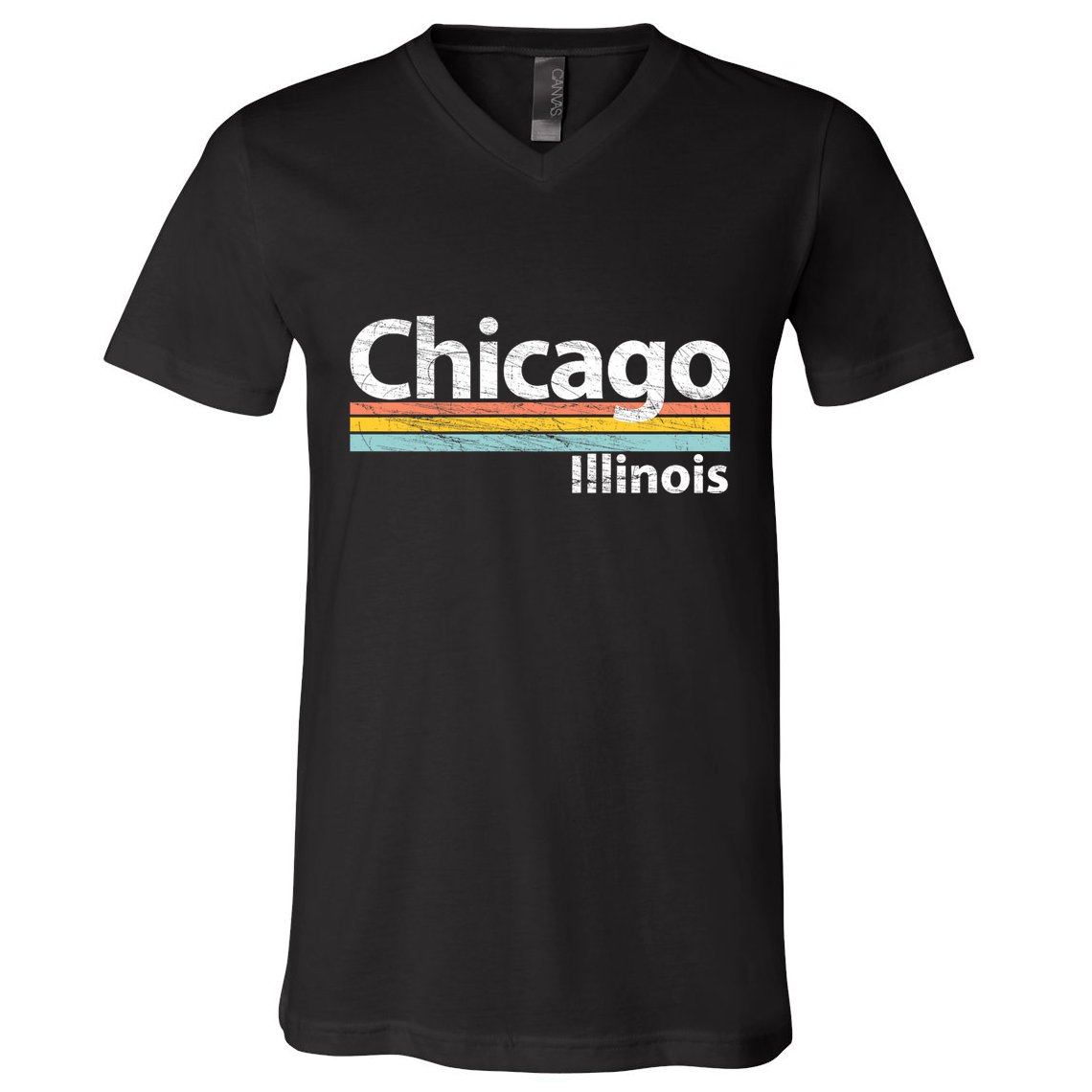 Chicago Illinois Worn Design / Retro Stripes Classic V-Neck T-Shirt