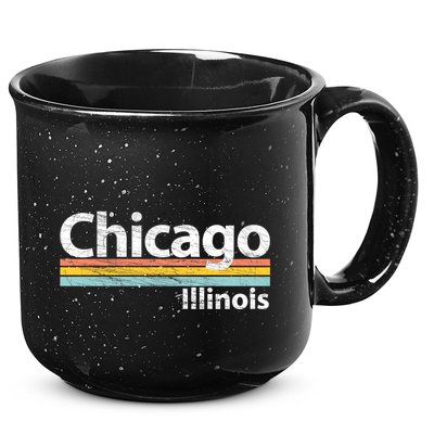 Chicago Illinois Worn Design / Retro Stripes Classic 15oz Campfire Ceramic Mug