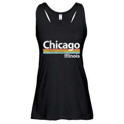 Chicago Illinois Worn Design / Retro Stripes Classic Ladies Essential Flowy Tank