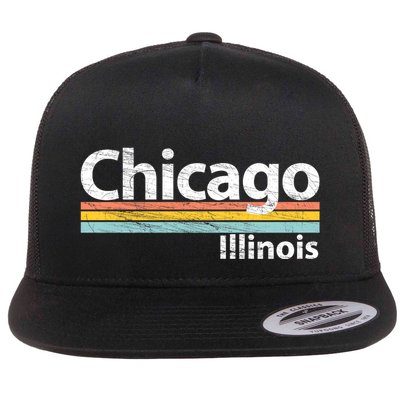 Chicago Illinois Worn Design / Retro Stripes Classic Flatbill Hat