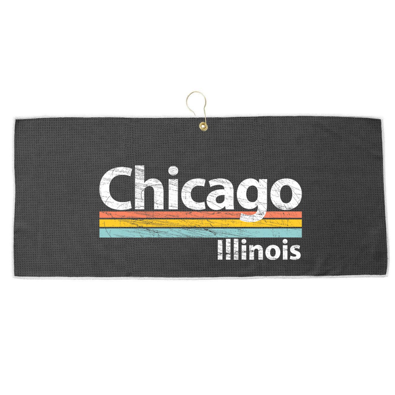 Chicago Illinois Worn Design / Retro Stripes Classic Large Microfiber Waffle Golf Towel