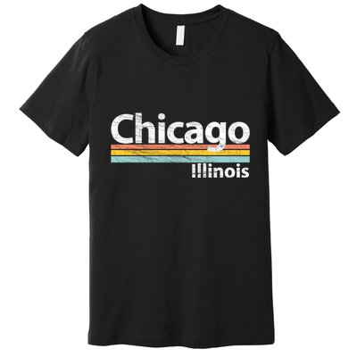 Chicago Illinois Worn Design / Retro Stripes Classic Premium T-Shirt