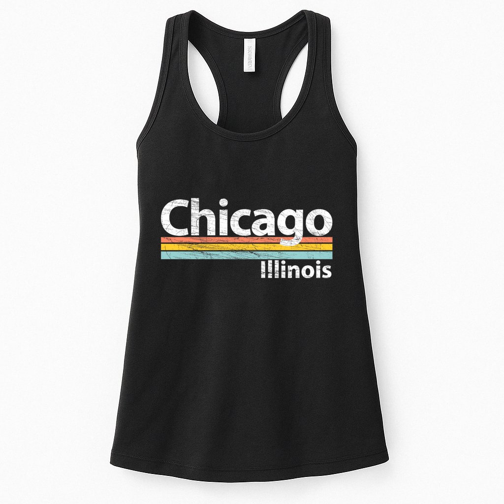 Chicago Illinois Worn Design / Retro Stripes Classic Womens Tank Top