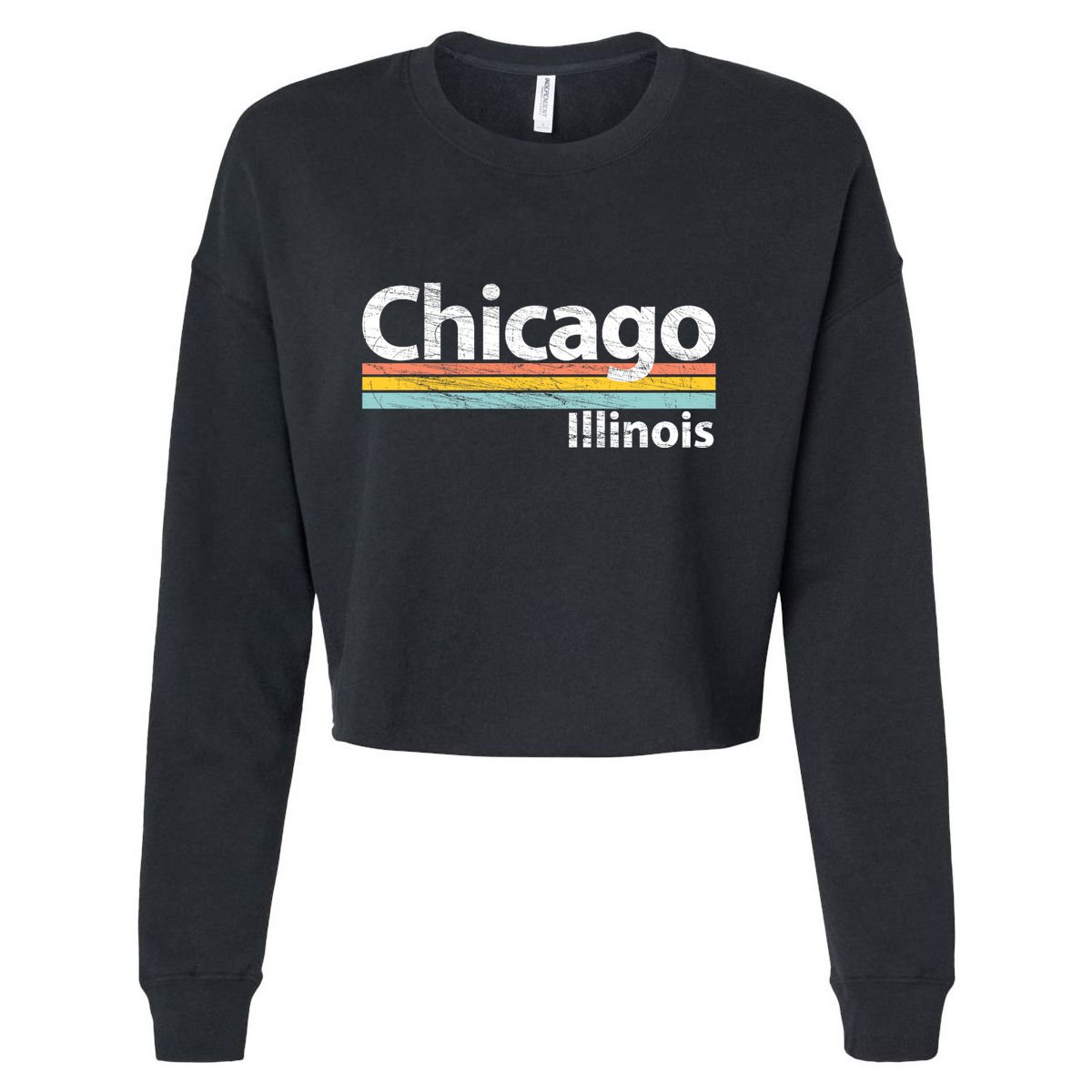Chicago Illinois Worn Design / Retro Stripes Classic Cropped Pullover Crew