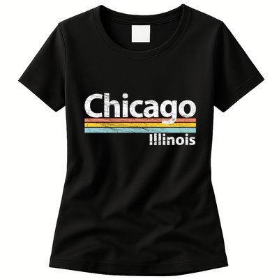 Chicago Illinois Worn Design / Retro Stripes Classic Womens T-Shirt