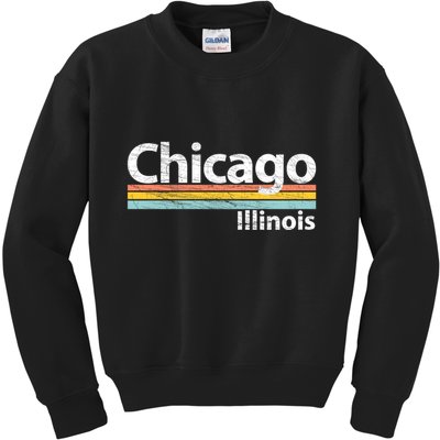 Chicago Illinois Worn Design / Retro Stripes Classic Kids Sweatshirt