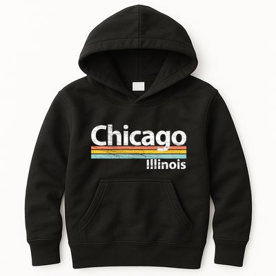 Chicago Illinois Worn Design / Retro Stripes Classic Kids Hoodie