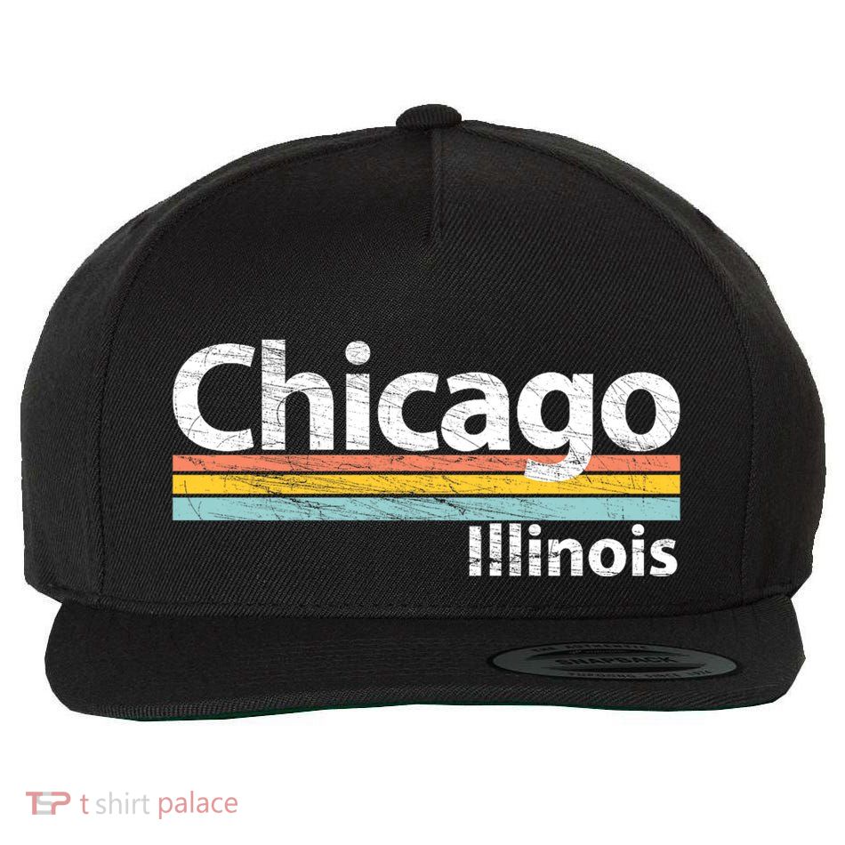 Chicago Illinois Worn Design / Retro Stripes Classic Wool Snapback Cap