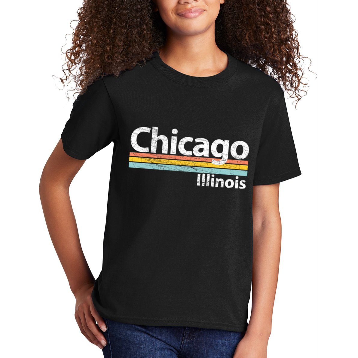 Chicago Illinois Worn Design / Retro Stripes Classic Kids T-Shirt