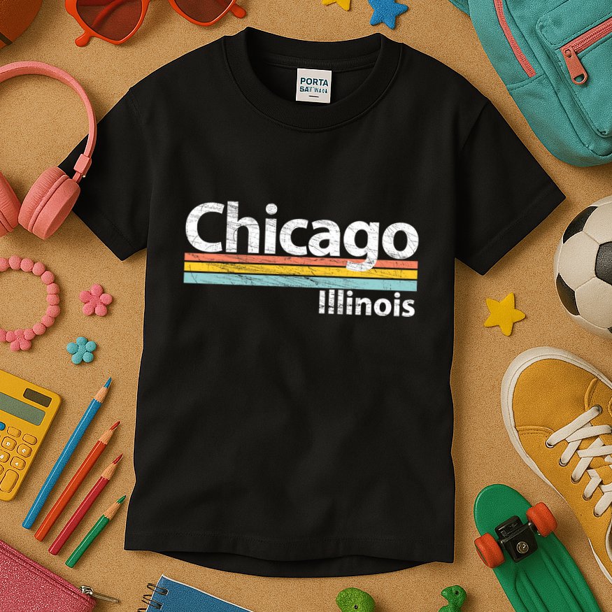 Chicago Illinois Worn Design / Retro Stripes Classic Kids T-Shirt