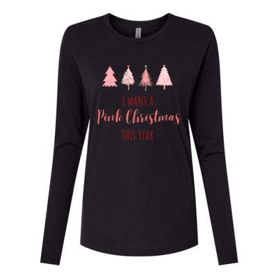 Cute I Want Apink Christmas This Year Womens Cotton Relaxed Long Sleeve T-Shirt